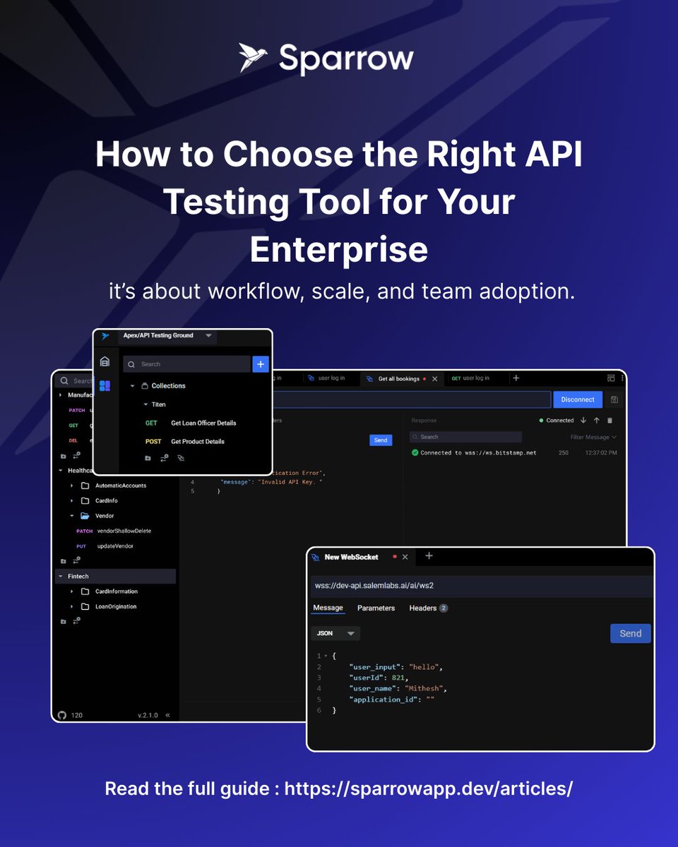 Sparrow_API's tweet image. Choosing an #API testing tool isn’t a “feature checklist” exercise anymore.

It’s a workflow decision that directly affects delivery speed, stability, and how happy your engineers feel using the #tool every single day.✅

Read Full breakdown: sparrowapp.dev/blogs/how-to-c…

#Developers
