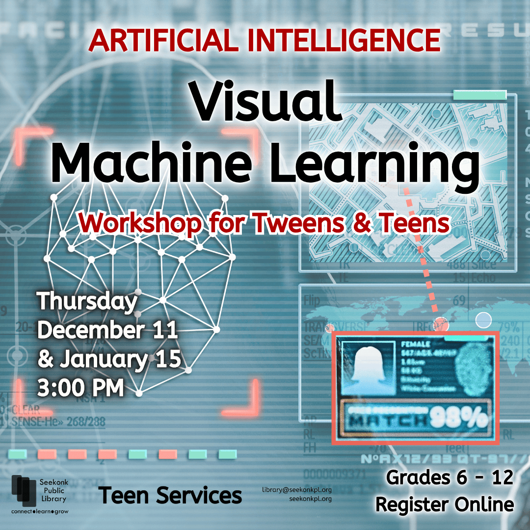 seekonklibrary's tweet image. 📷 Calling all tweens &amp;amp; teens in grades 6-12! Limited spots available for Thursday's AI Camera workshop. Register now: bit.ly/4iKRTo1  🤖 #TechWorkshop