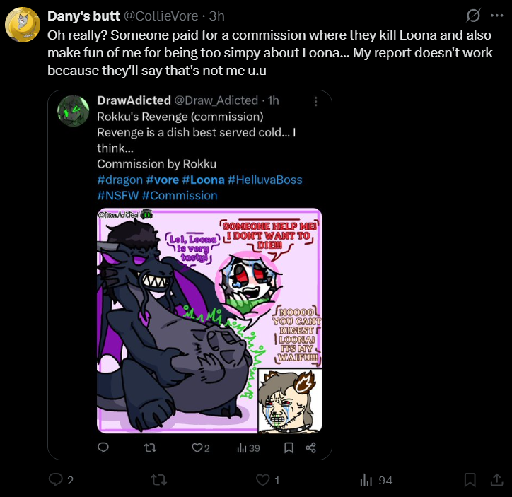 Draw_Adicted's tweet image. ¿Te arde?
¿Te arde un dibujito? (btw recuerdo que querias comisionar un comic donde YO era asesinad@, hipocrita)
@CollieVore 👀👀👀 (otro btw, no, ese no eres tu, es un OC %100 Original basado en Sonic el erizo)