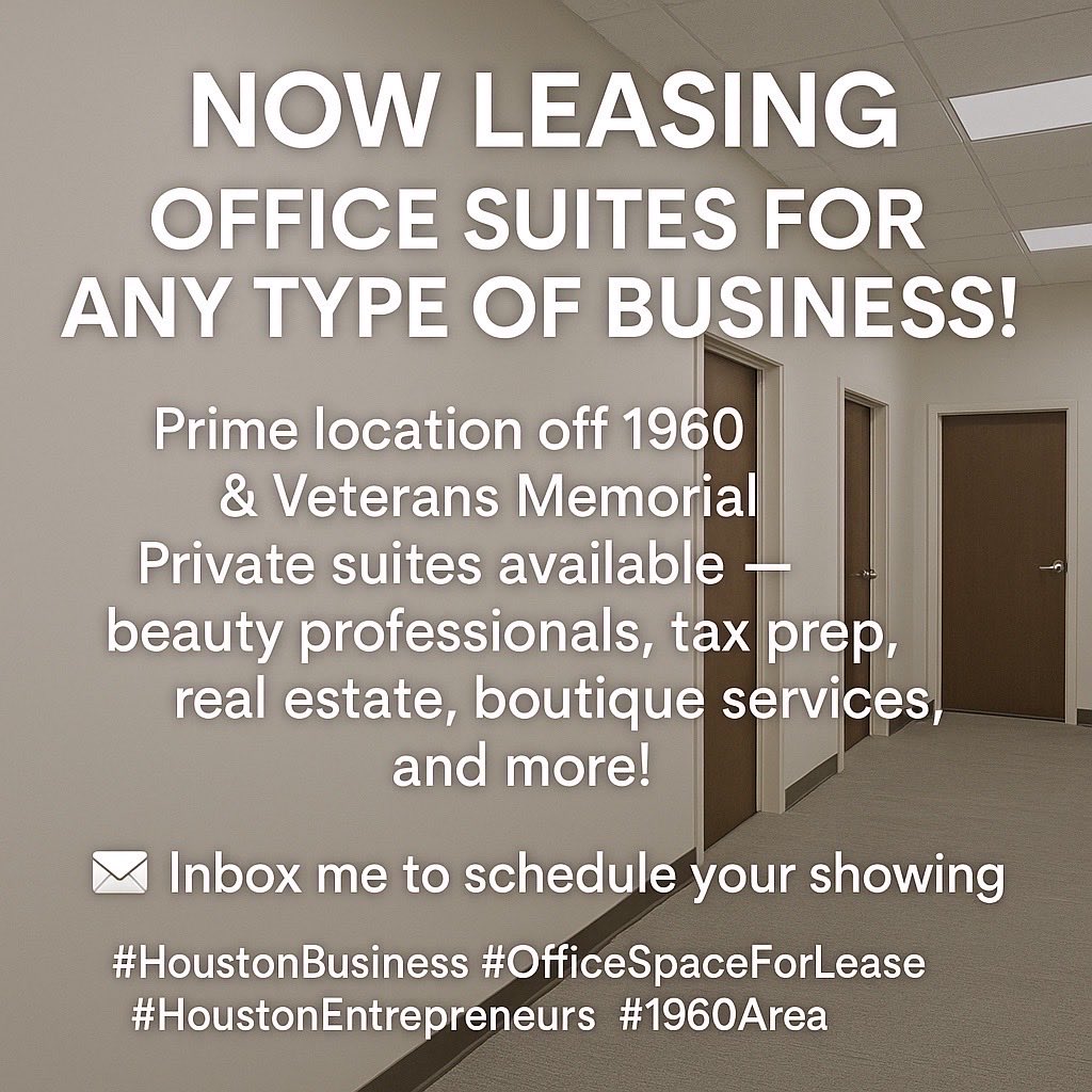 oj281's tweet photo. Office suites available for lease #houstontx #highlights #BusinessOwner https://t.co/WzoRkp5NQl