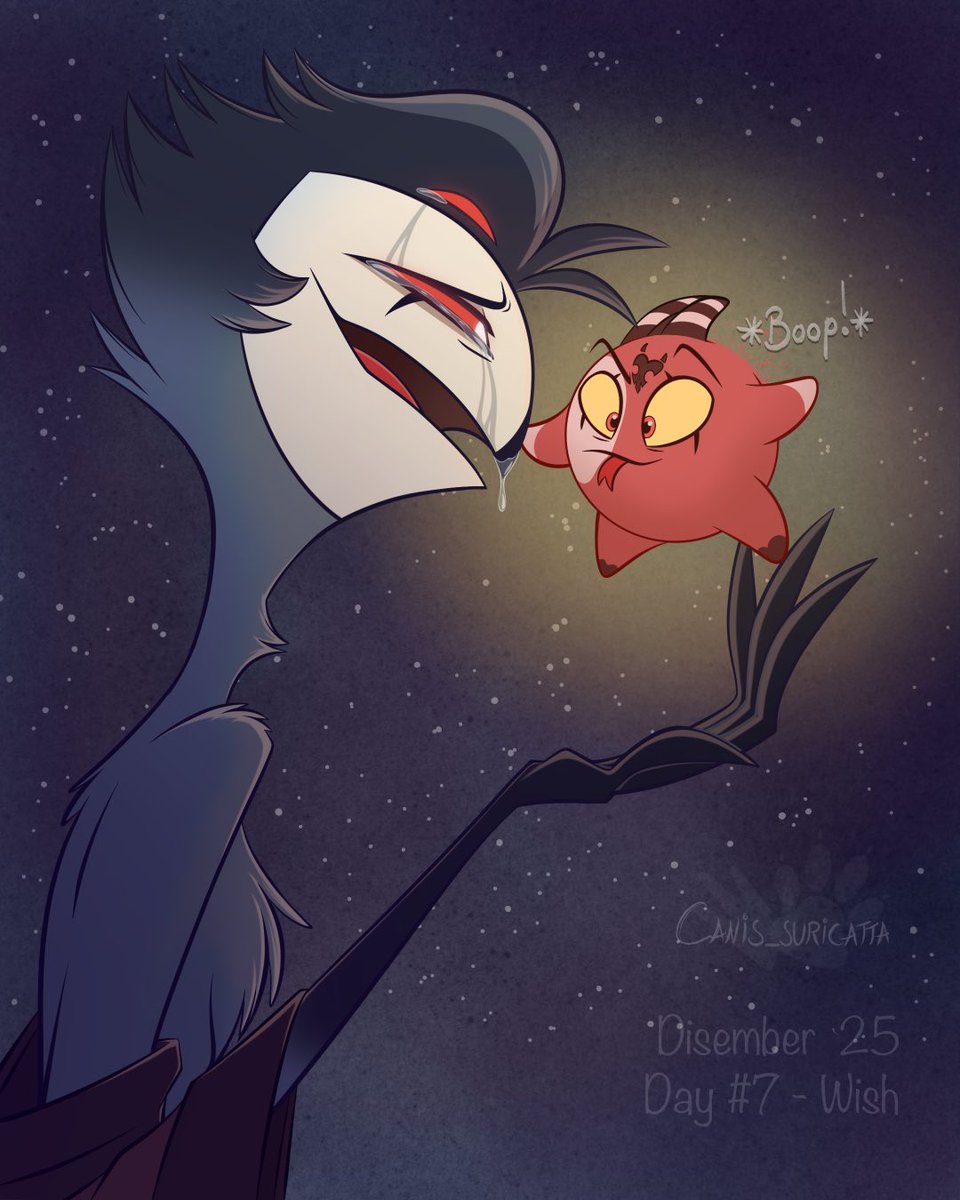 Canis_Suricatta's tweet photo. Disember 2025 - Day #7 Wish

He finally looked his way. 😭😭😭

#disember #disember2025 #wish #wishstar #wishasha #disney #helluvaboss #helluvabossstolas #stolas #blitz #imp #stolitz #avian #owl #demon #hellaverse #vivziepop https://t.co/el1gKsRfBC