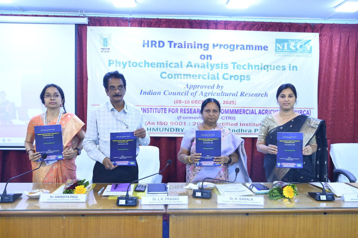 ICARNIRCA's tweet photo. ICAR-NIRCA has been serving as seat of excellence of analytical chemistry, is organizing 7 days long ICAR approved Human Resource Development (HRD) Training programme on “Phytochemical Analysis Techniques in Commercial Crops” during 08 to 16th December, 2025 at Rajahmundry. https://t.co/jd29DCQlJA