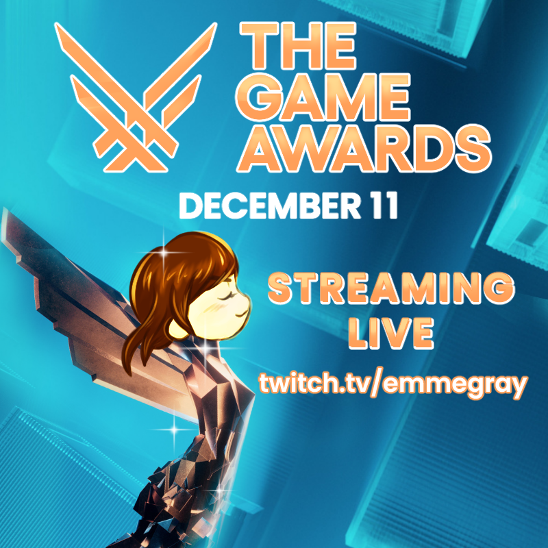 Emme_Gray's tweet photo. This year you can find me live on Twitch with the Game Awards! ✨
The event will start at 1.30 am (CET) on the night between 11th and 12th December.
I'll be live from around midnight for chats and predictions.
And this year, there's a surprise! 👀

📎 https://t.co/mfwcKKri1s https://t.co/1PWuxghIy8