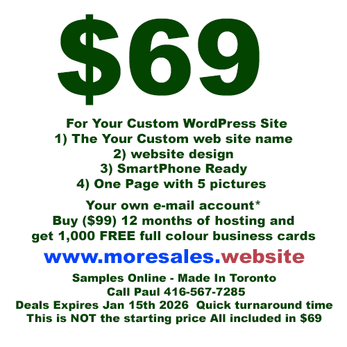DebitMachineAB's tweet photo. $69  For WordPress Site
Your Custom web site name
One Page  5 pictures 
Your own e-mail account*
Samples OnLine - Made In Toronto
Call Paul 416-567-7285
#websiteboost #torontoadvertising #digitaladsto #torontocreativehub #uiideas #uxideas #creativeui

https://t.co/6R9RkFOPSr https://t.co/n1SpfCsu2L