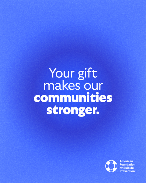 AFSPphilly's tweet image. Suicide touches lives in every community. It impacts families, friends, and more, but even through the heartbreak, the motivation to move hope forward can unite us. Your generous gift drives hope to people when it matters most. Make a gift today at afsp.org/eoy
