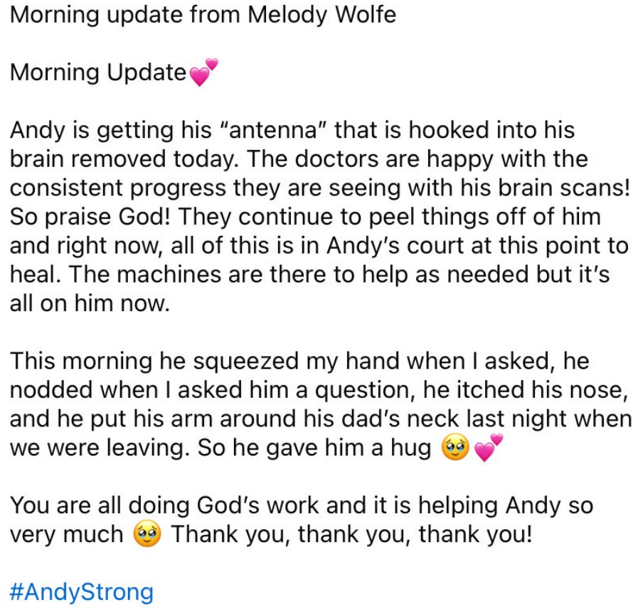 🚨 BREAKING NEWS: National Guardsman Andrew Wolfe continues to recover as the doctors say they are "happy with the consistent progress they are seeing with his brain scans."

MOM: "You are all doing God's work and it is helping Andy so very much. Thank you, thank you, thank you!"