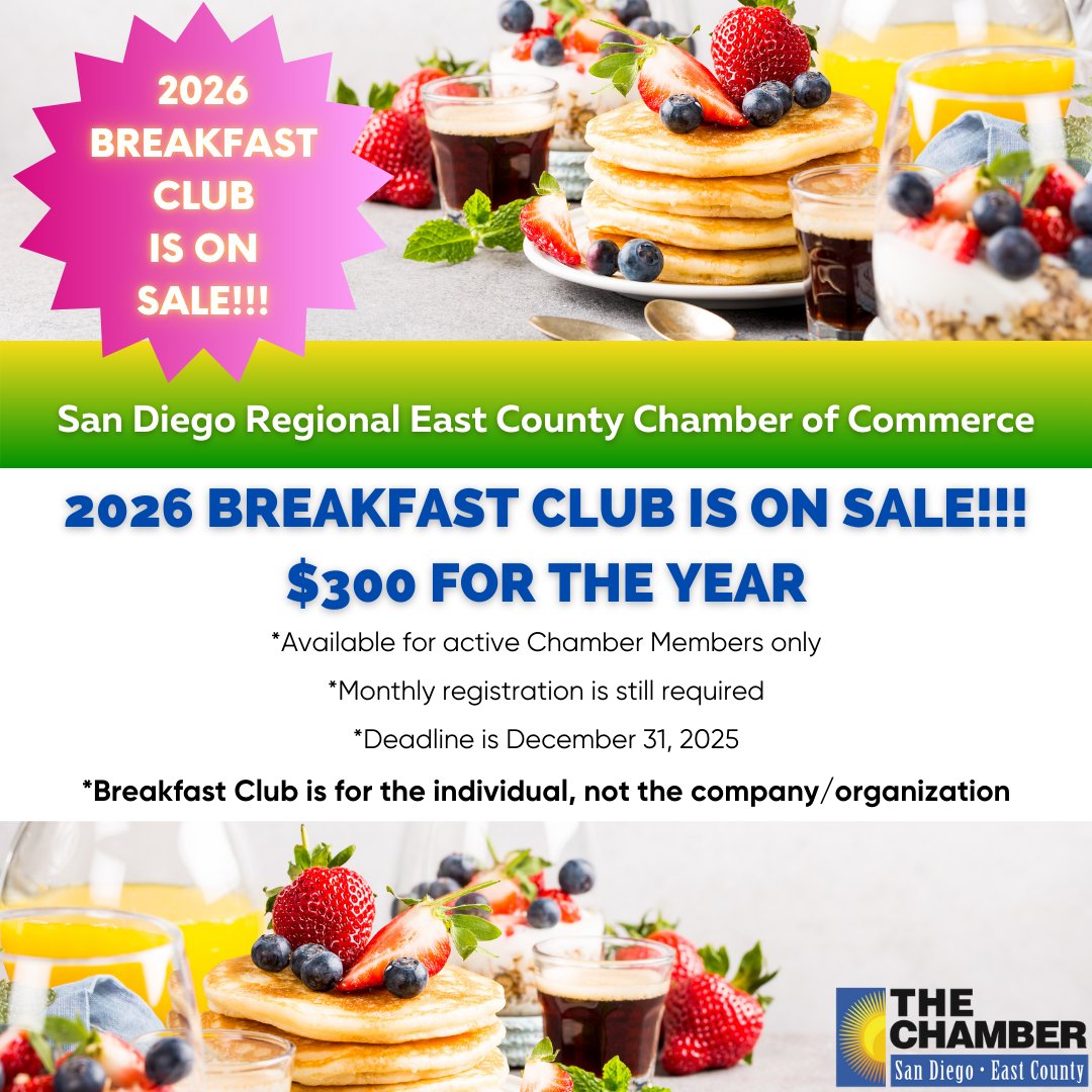 sdeccc's tweet image. 🥞✨ Breakfast Club 2026 Is Now On Sale! ✨🥞

Kick off the new year right—Breakfast Club 2026 passes are officially available! Secure your spot at every First Friday Breakfast of the year with this exclusive, once-a-year offer.

Your Breakfast Club pass guarantees:
✔ Entry to…