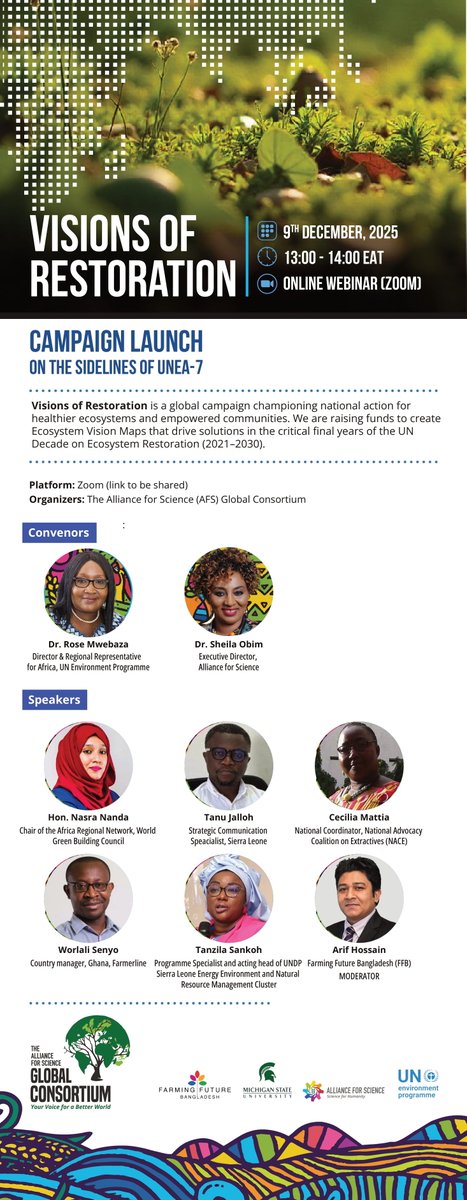 On behalf of management and our CEO Tanu Jalloh (<a href="/jalloh_tanu/">TANU JALLOH</a>), we want to thank the Visions of Restoration campaign for this vital platform and to the <a href="/UN/">United Nations</a> and #AllianceforScience for elevating #EcosystemRestoration in these final years of the UN Decade (2021–2030).