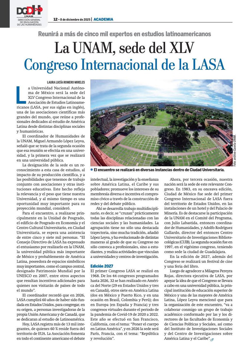 💥🌟Muy orgullosos/as de que el Congreso 2027 de la principal Asociación de Estudios Latinoamericanos [LASA] sea en nuestra querida <a href="/UNAM_MX/">UNAM</a> 

Esperamos que puedan acompañarnos en esta cita imperdible de los estudios latinoamericanos.