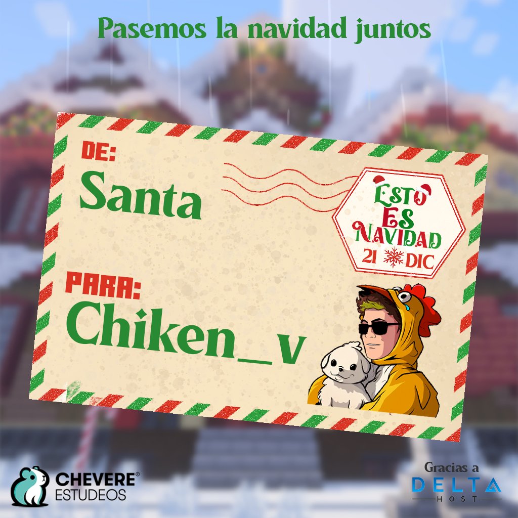 🎄¡Les presentamos al PRIMER PARTICIPANTE de ESTO ES NAVIDAD! 

🎅 ¡Papá Noel busca a los duendes más creativos! Chiken_V estas preparado?

🔔Gracias a <a href="/DeltaHostCloud/">DeltaHost</a> 
 📷Fecha: ¡21 de diciembre!  

 ¿QUIERES PARTICIPAR?  
 -ETIQUETA A UN AMIGO  
 -COMENTA EL ¿POR QUE?
 -Dale RT