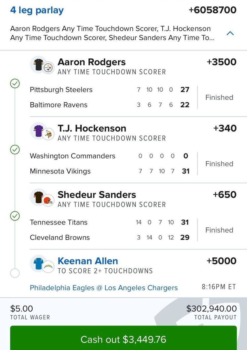br_betting's tweet photo. AYO THESE TWO SLIPS ARE INSANE 🤯

KEENAN ALLEN ANYTIME &amp; 2+ FOR OVER $330K...

(via @Tabridgers11 @fdsportsbook) https://t.co/zMB4vbf4sK