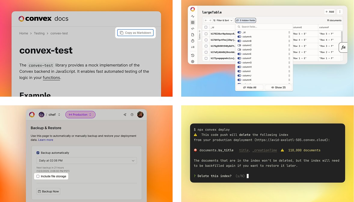 nicolapps's tweet image. Free preview deployments, better validators, Zod 4 support, ESLint plugin… Check out the cool stuff we’ve been working on at @convex

(link below ↓)