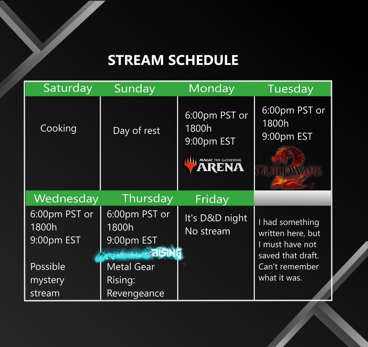 AltimirLash_EN's tweet photo. Not at all late schedule and absolutely not because I couldn't finalize one of the days. https://t.co/DnNvaXKNY3