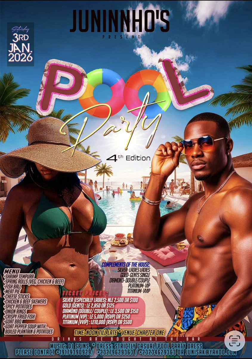 jicltdsl's tweet photo. Ticket purchase from 
Ventix https://t.co/fA5rZK4QzY #poolparty #sierraleone #SaloneX #salonetwitter #ChapterOneSL https://t.co/5IdEL82O8p