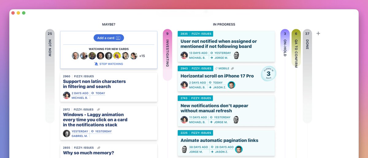 Fizzy, a ferramenta Kanban de código aberto da 37signals, é realmente ótima!
Com uma interface limpa e intuitiva, pode