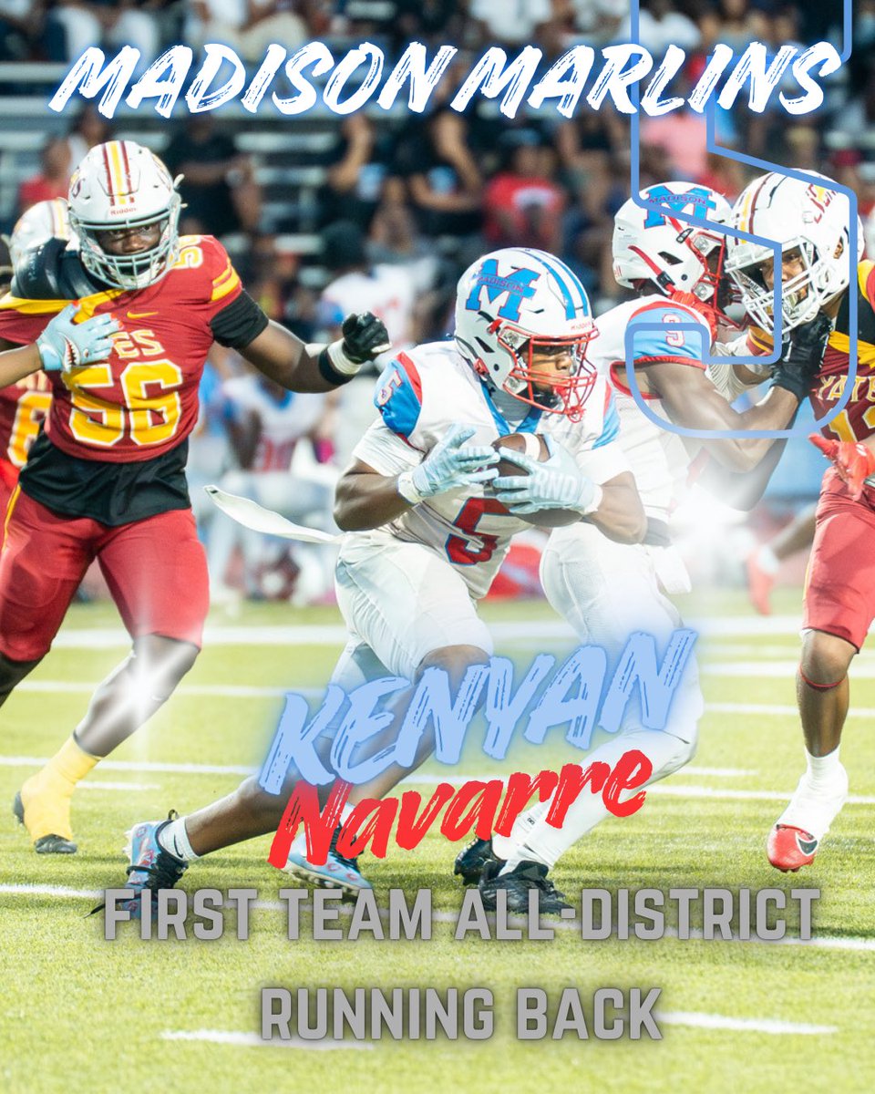 _MadisonFB's tweet image. Congratulations to Junior RB Kenyan Navarre for earning First Team All-District honors!