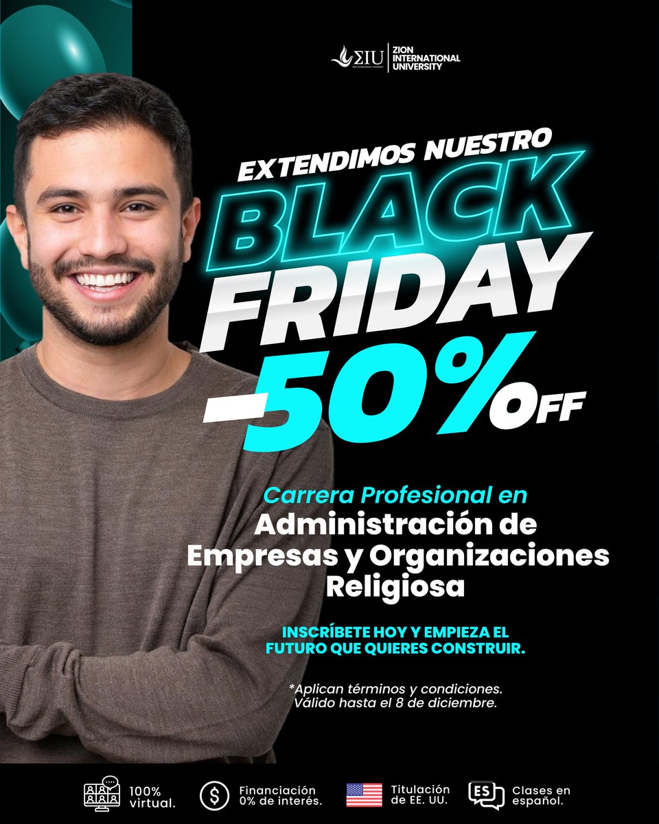 ⏳ Últimas horas de Black Friday
50% OFF en Administración de Empresas y Organizaciones Religiosas.
Inscríbete hoy. 🔥