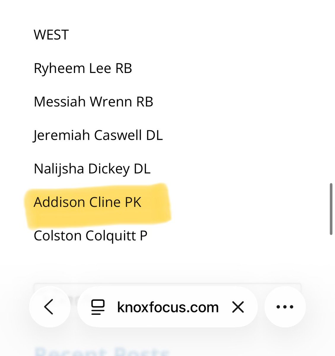 addison_cline27's tweet photo. Blessed to have been named Knox County 2nd Team Honorable mention by The Focus Coaches poll!
#AGTG #Day1Plus1
@westrebelsfb @BC0027 @KohlsHighlights @KohlsKicking @GusGladden @ColstonColq47 @ellerbeer @UDC_Recruits @tysonsiebe60 @kt_recruiting https://t.co/tq7cEF2Ekb
