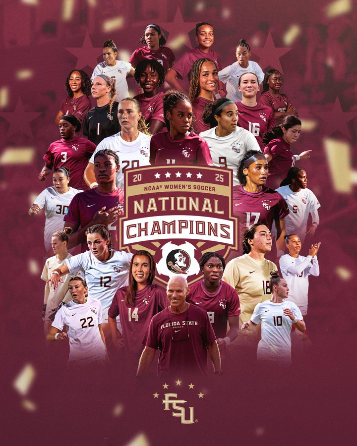 ONE FOR THE THUMB

<a href="/FSUSoccer/">FSU Soccer</a> wins its FIFTH National Championship, defeating Stanford 1-0 in Kansas City.

🖼 FSU Athletics