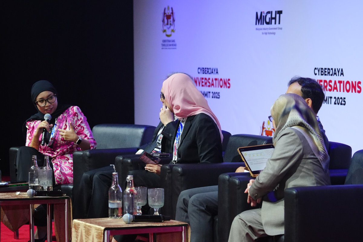 akademisains's tweet photo. On 3 December 2025, ASM CEO Puan Hazami Habib joined regional leaders as a panellist in the Cyberjaya Conversations Summit 2025. Under the topic of “APASTI 2026-2035: Mobilising ASEAN for a Shared Future,” she highlighted how mission-oriented initiatives can drive regional inclusivity, ensuring that all ASEAN Member States advance together regardless of capacity differences.

Drawing from the ASEAN STI Ecosystem Foresight 2035 & Beyond report, Puan Hazami shared that effective science diplomacy requires intention, inclusivity, and shared purpose. She emphasised that the ASEAN Foresight Framework, which uses the Triple-10 matrix (10 S&T drivers powering transformation across 10 socioeconomic sectors to navigate 10 global forces), provides a clear structure that enables coordinated regional action. Together with her are HE Dr Ir Boediastoeti Ontowirjo, Prof Dr Sukit Limpijumnong and HE Dr Hul Seingheng.

Cyberjaya Conversations Summit is a public–private leadership platform that brings together global thought leaders, policymakers, industry captains, researchers, and emerging voices to shape a sustainable, competitive and future-ready ASEAN.

#MOSTI #ASM #APASTI