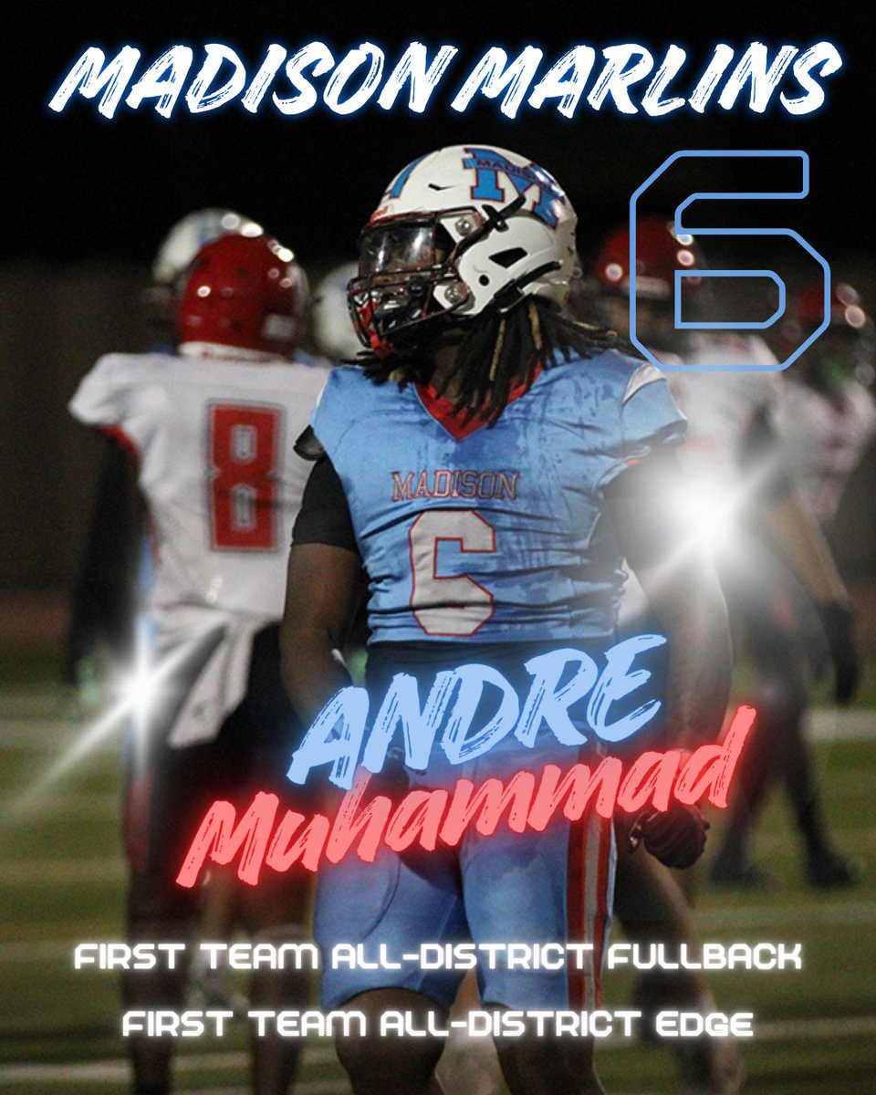 _MadisonFB's tweet image. Congratulations to Senior FB/Edge Andre Muhammad for earning First Team All-District honors!