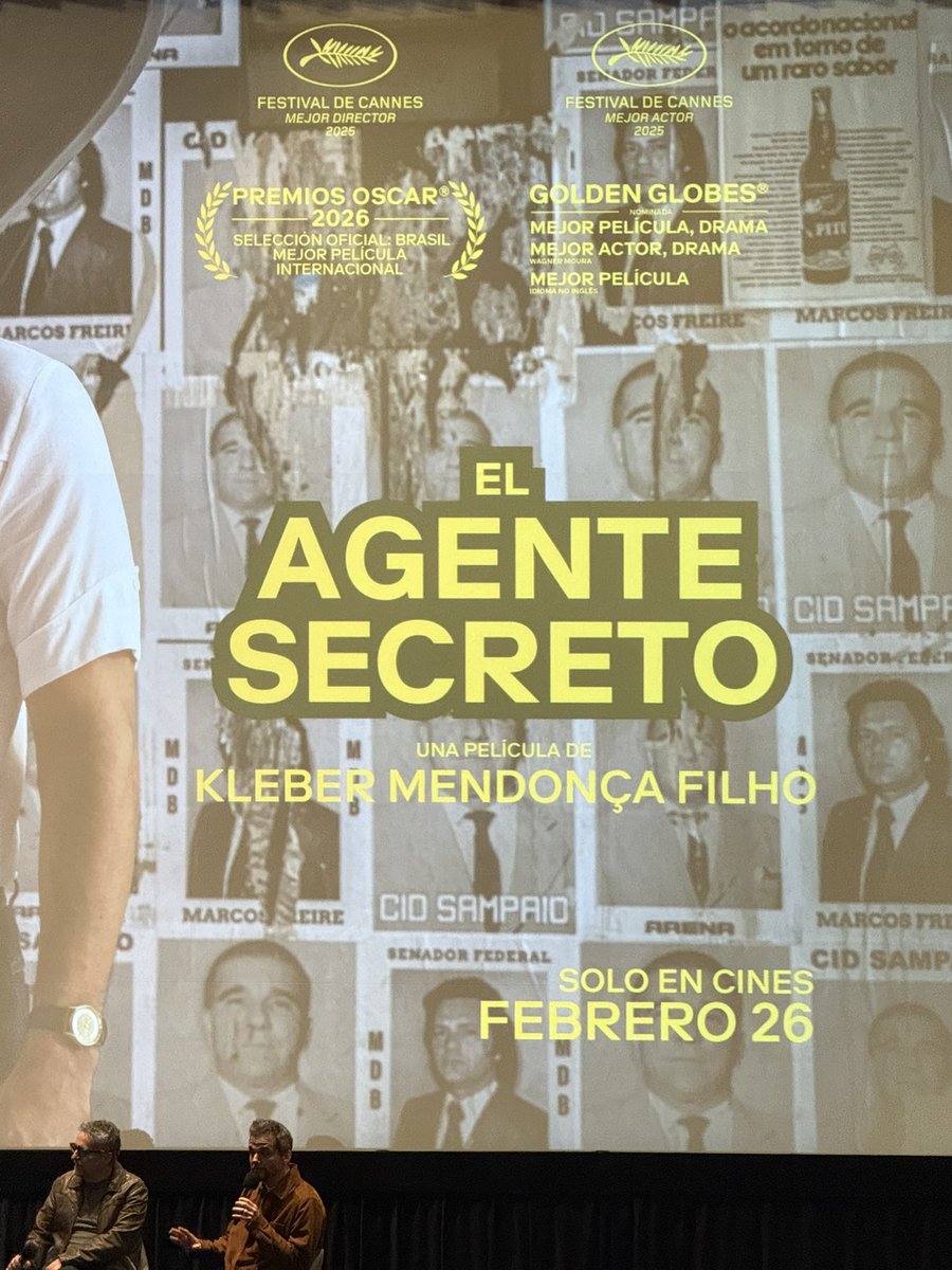 Kleber Mendonça Filho y Wagner Moura, flamante nominado al Globo de Oro, presentando ‘El agente secreto’ (O Agente Secreto) en la <a href="/CinetecaMexico/">Cineteca Nacional</a>.