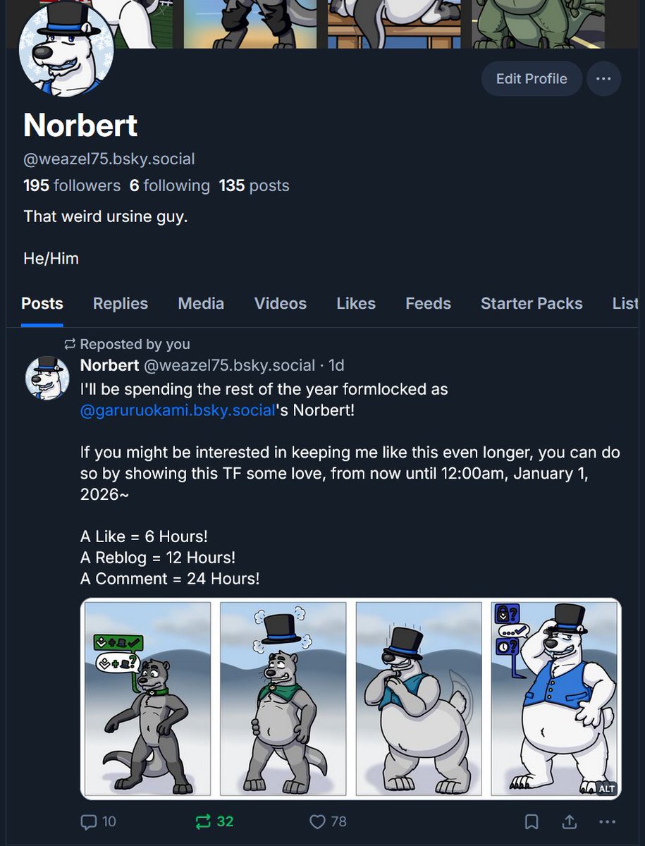 Weazel751's tweet image. Like Norbert and want to see more of him? Well, good news, I'm doing a formlock over on the other site! Head on over there and give the bear TF some love to extend the timer and keep be as a polar bear for longer! =p
