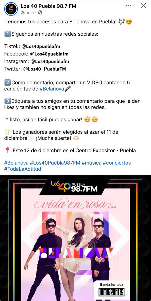 Sigan a <a href="/Los40_PueblaFM/">Los 40 Puebla 98.7 FM</a> en todas sus redes para que no se queden si ver a <a href="/Belanova/">Belanova</a> antes de que acabe el año