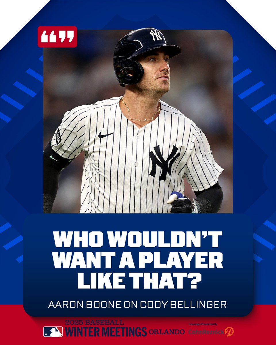 "His performance between the lines on both sides of the ball, his athleticism, his versatility ..."
Yankees Manager Aaron Boone had HIGH PRAISE for Cody Bellinger 👏
(MLB x @CohnReznick)