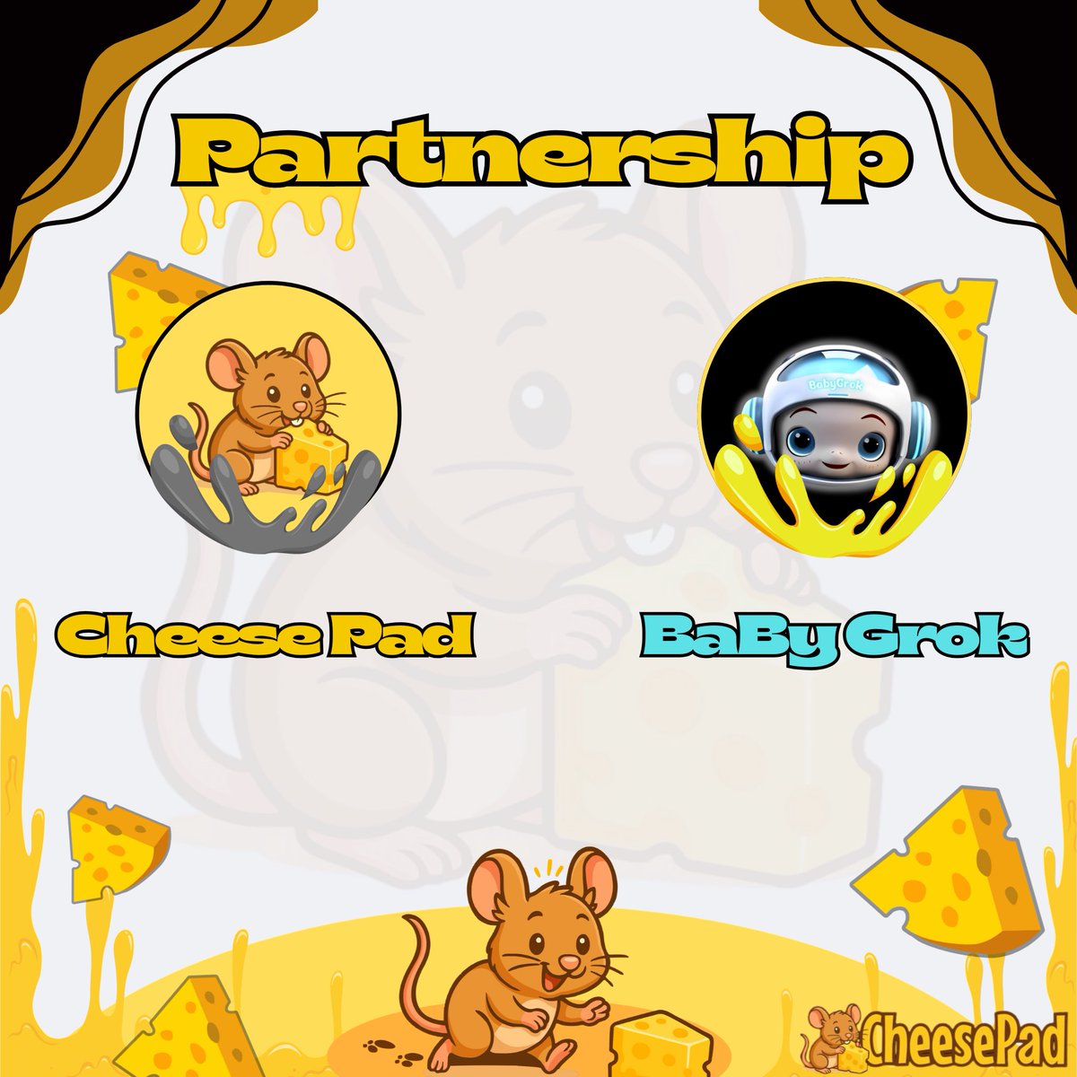 🧀🔥 CheesePad Partnership Announcement 🔥🧀

We’re proud to welcome <a href="/BabyGrokonlyfan/">BabyGrok 🔶 BNB</a> as an official ecosystem partner!

Starting this month, CheesePad will run a monthly exclusive presale event only for verified BabyGrok holders, giving them early access to upcoming launches