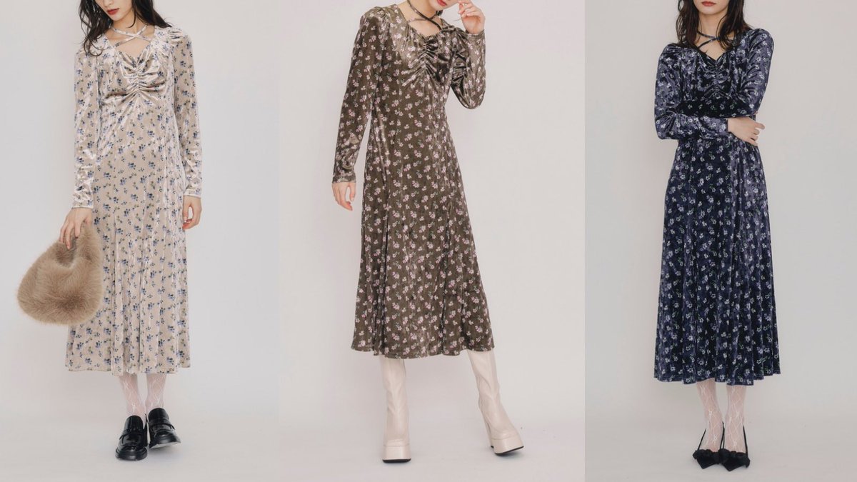 ベロア×フラワー柄のホリデーシーズンに着たくなる大人ワンピ💐🤎
チョーカー付きで少しガーリーに♡♡

𝗌𝖼𝗁𝖾𝖽𝗎𝗅𝖾ᝰ✍🏻
web : PRE ORDER承り中
店舗 : 12/12(金)-