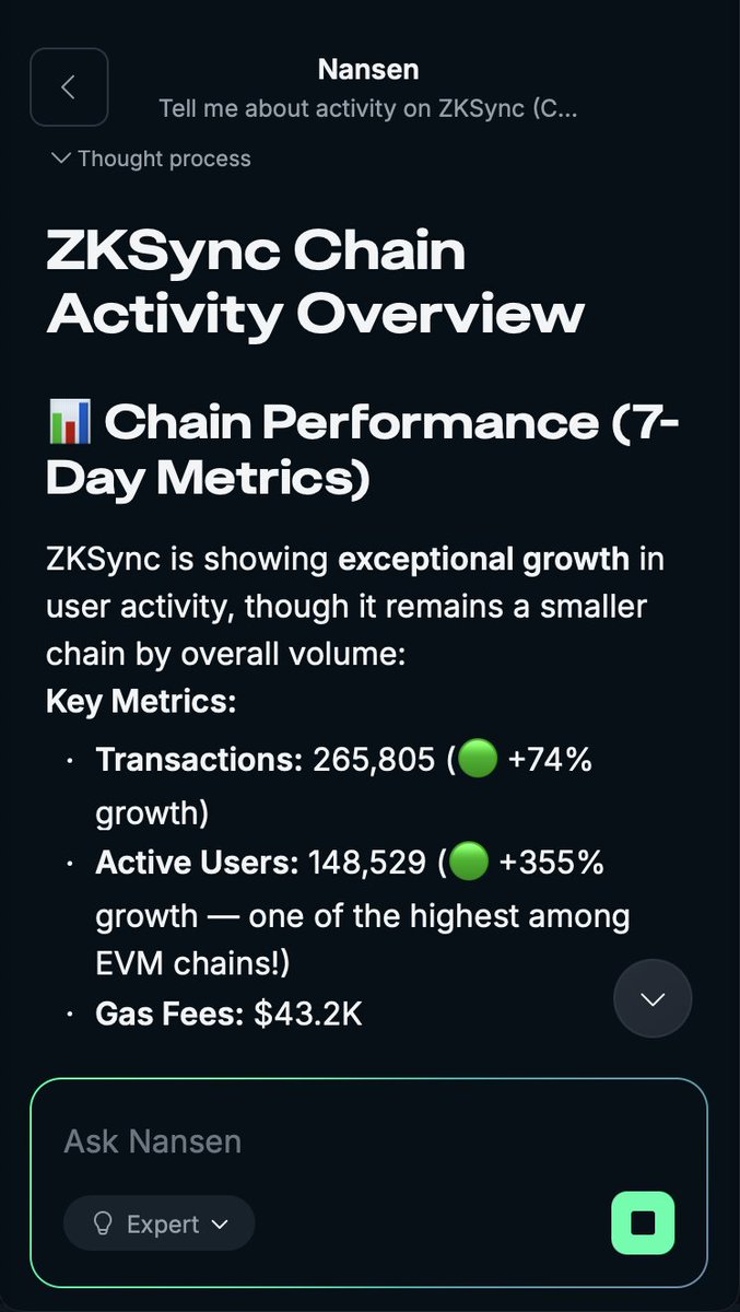 nansen_ai's tweet image. .@ZKsync is on a roll!

🚀 +355% in active users this week
🔧 +74% in txns
🤑 And $64k flowing into $ZK

Something's brewing on ZKSync