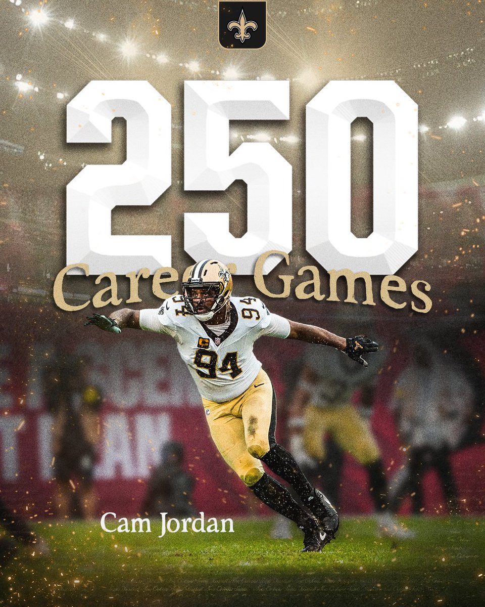 On Sunday, @camjordan94 played in his 250th career game, surpassing Ted Washington and Chris Doleman for eighth all-time in NFL history among defensive linemen 💪
#Saints | #ProBowlVote
