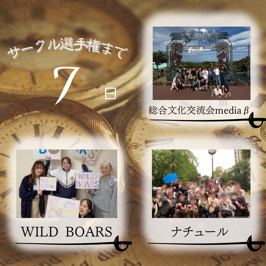 piece_tmu's tweet photo. サークル選手権まであと7日
本日紹介するサークルはこちらです

🏴‍☠️総合文化交流会mediaβ
「優勝できるように頑張ります」

🏴‍☠️WILD BOARS
「こんにちは！私たちは競技チアリーディングサークルWILD BOARSです！少人数で不利かもしれませんが団体競技のチームワークを発揮して優勝目指して頑張ります💪」 https://t.co/DtqYENfEvk