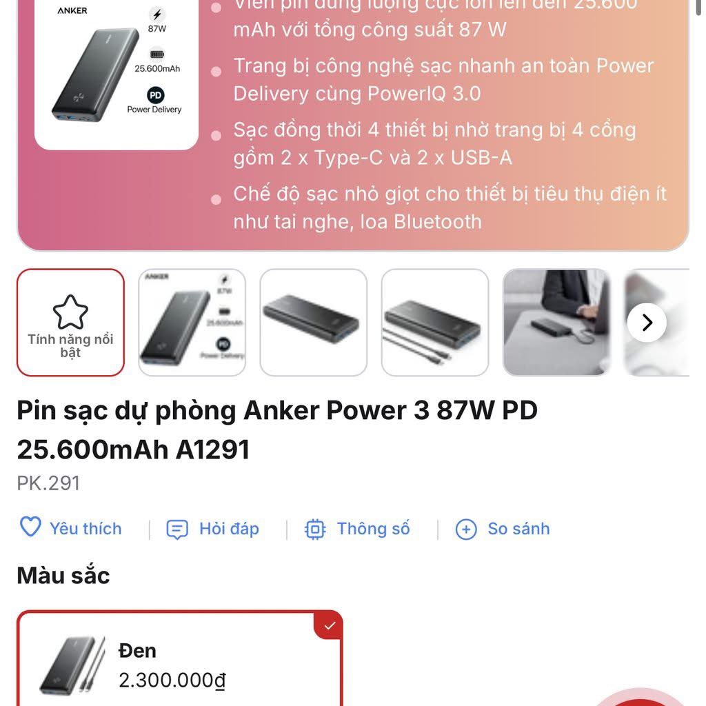 BuiDucDuy88's tweet photo. Sơ lược về em nó :
- Sạc dự phòng Anker PowerCore III Elite 26K 
- Công suất tổng tận 87W
- 4 cổng sạc nhanh ( 2 usb + 2 type C )
- Sạc ra 87W , sạc vào 60W khi dùng đơn cổng
- Dung lượng 25.600 mAh (  94.72 Wh ) vừa đủ mang lên máy bay mà không cần xin phép https://t.co/loroTdkgaV
