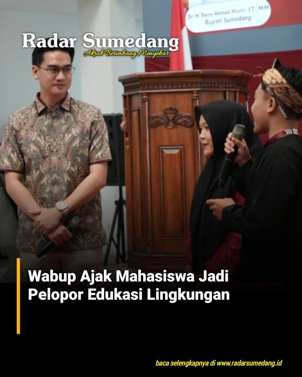 radarsumedangg's tweet photo. https://t.co/jvzfDqMzeE, KOTA – Wakil Bupati Sumedang, M. Fajar Aldila, mengajak mahasiswa Universitas Pendidikan Indonesia (UPI) Kampus Sumedang untuk menjadi pelopor perubahan dalam edukasi pengelolaan sampah dan isu lingkungan. Ajakan tersebut ia sampaikan saat membuka https://t.co/iNJCXVGeMe
