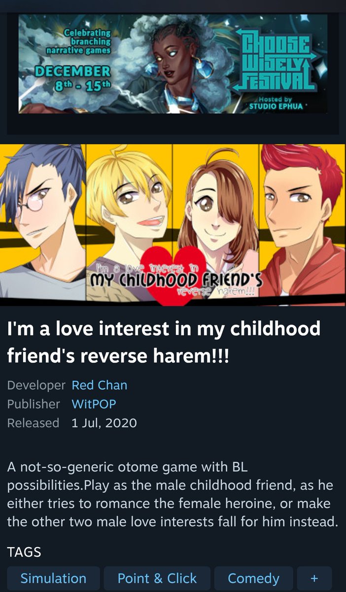 WitPop's tweet image. We're part of the #ChooseWiselyFestival over on Steam this week!!

#Imaloveinterest is now 45% off, full of puns, tropes, clichés, and with 12 different endings to achieve based on the choices you make! Let's go!!

store.steampowered.com/app/1365620/Im…