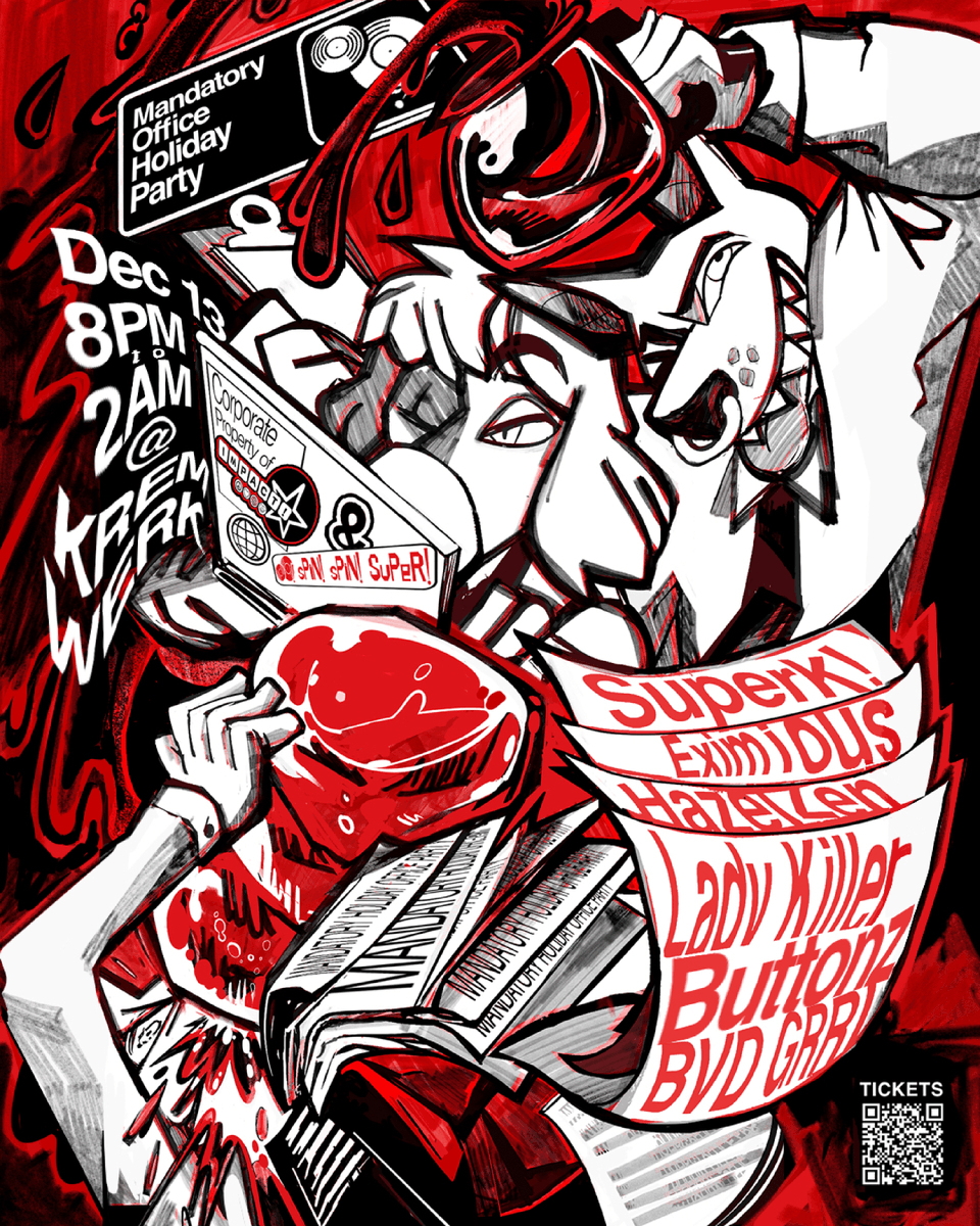 playing two shows this weekend!
for the first, i'm flying to fayetteville on FRIDAY for <a href="/Furdacted/">Furdacted</a>. huge ups to the crew for flying me out to DJ \o/
the next day, i'm flying back because we're having a >MANDATORY< holiday office party, and you better catch my set or you're fired!