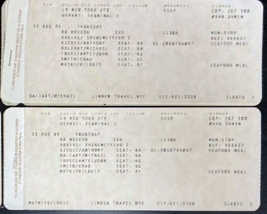バズ まとめ買いページ ebayで売られてたレッチリメンバーのボーディングパス。1999年8月12日