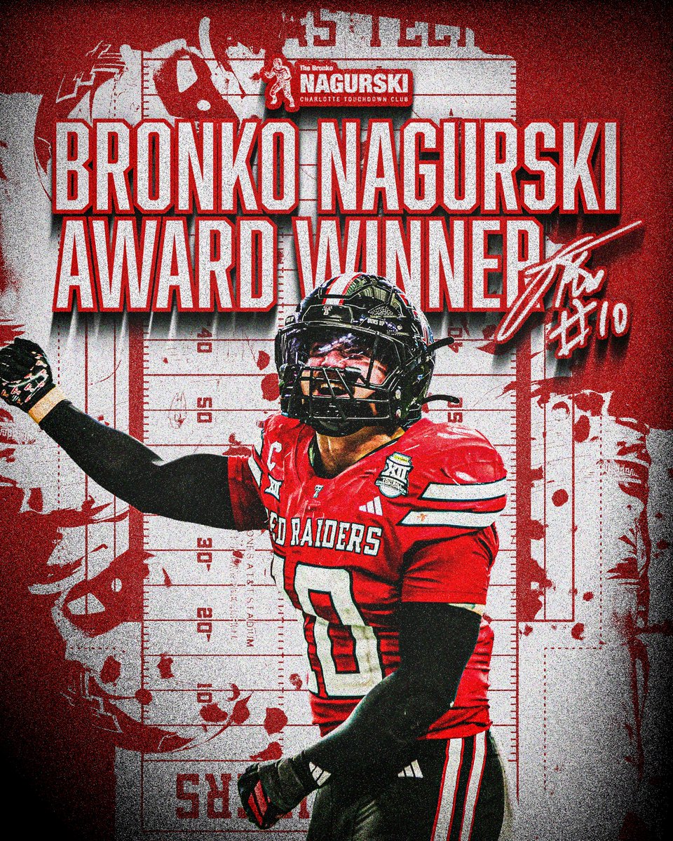 #TexasTech's Jacob Rodriguez has won the Bronko Nagurski Award! 🏆

The Bronko Nagurski Award is awarded annually to the nation's best collegiate defensive player. #WreckEm

on3.com/boards/threads…