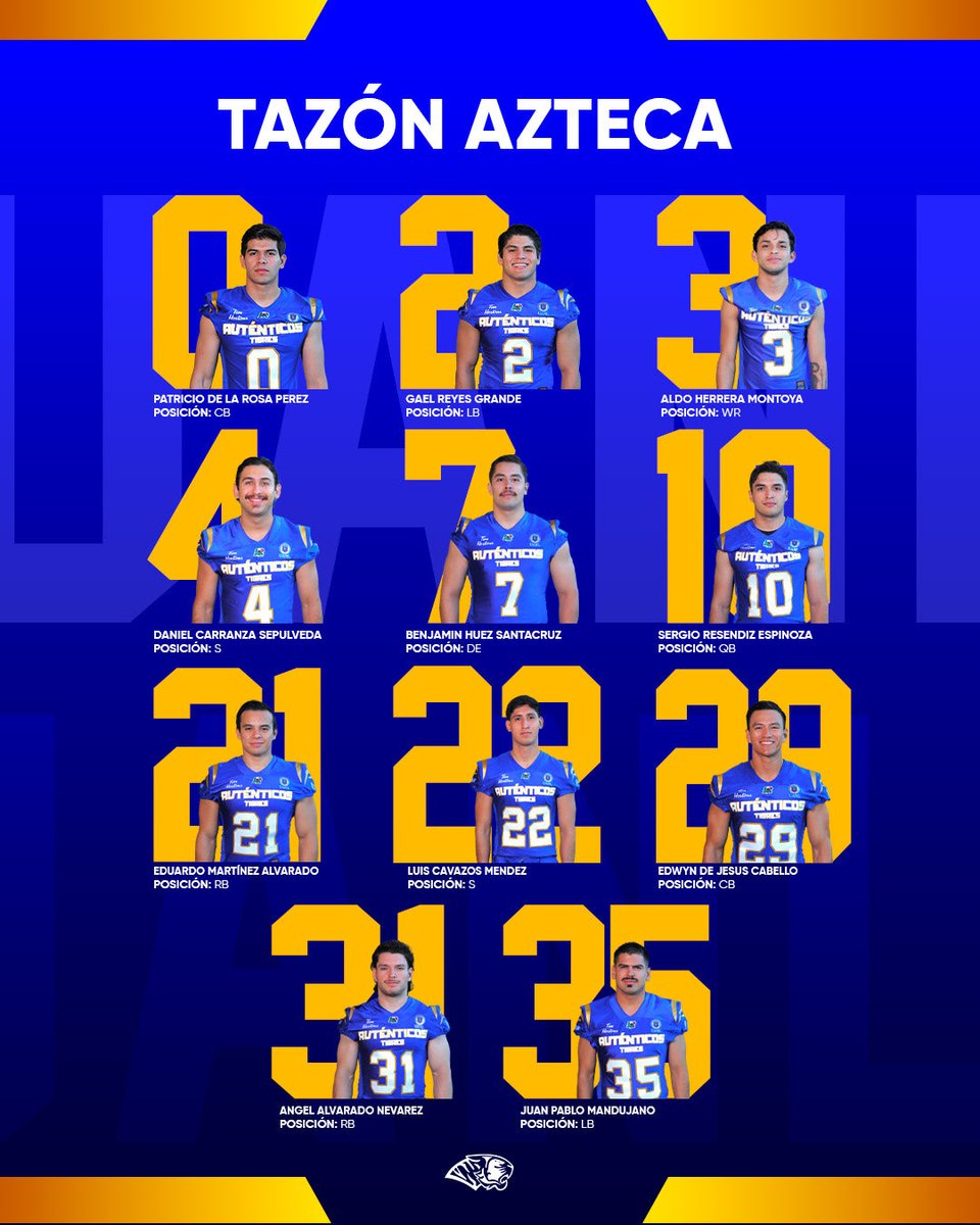 UANL_Autenticos's tweet photo. ¡Auténtico! Te compartimos a los Jugadores y Coaches que estarán presentes en el Tazón Azteca XLIX 🇲🇽🏈
#serautentico #tazonazteca #méxico #ONEFA https://t.co/mztAGnDYbm
