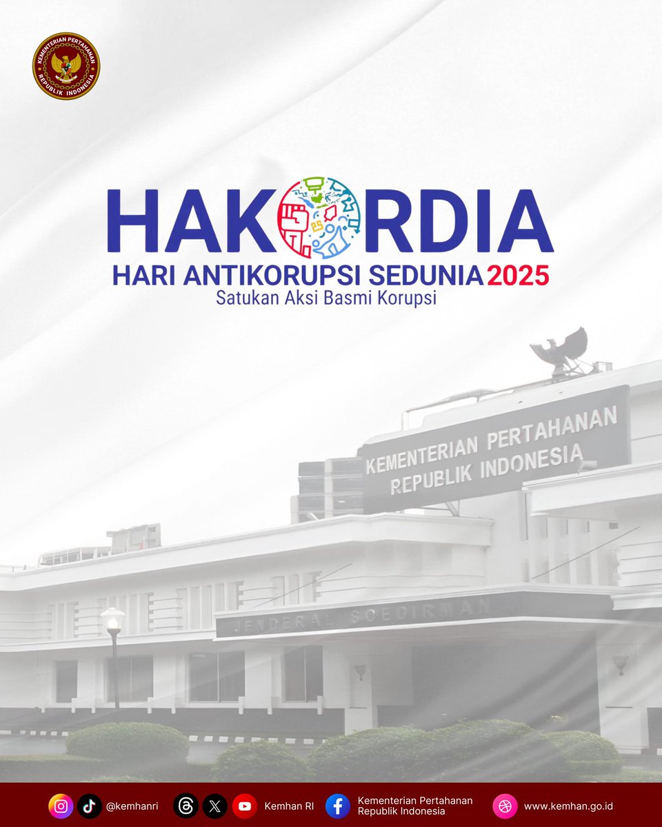 Selamat Hari Anti Korupsi Sedunia (Hakordia) 2025.

Peringatan ini menegaskan kembali pentingnya integritas, transparansi, dan akuntabilitas sebagai nilai dasar dalam mewujudkan tata kelola yang bersih dan terpercaya.

Dengan semangat “Satukan Aksi, Basmi Korupsi”, upaya