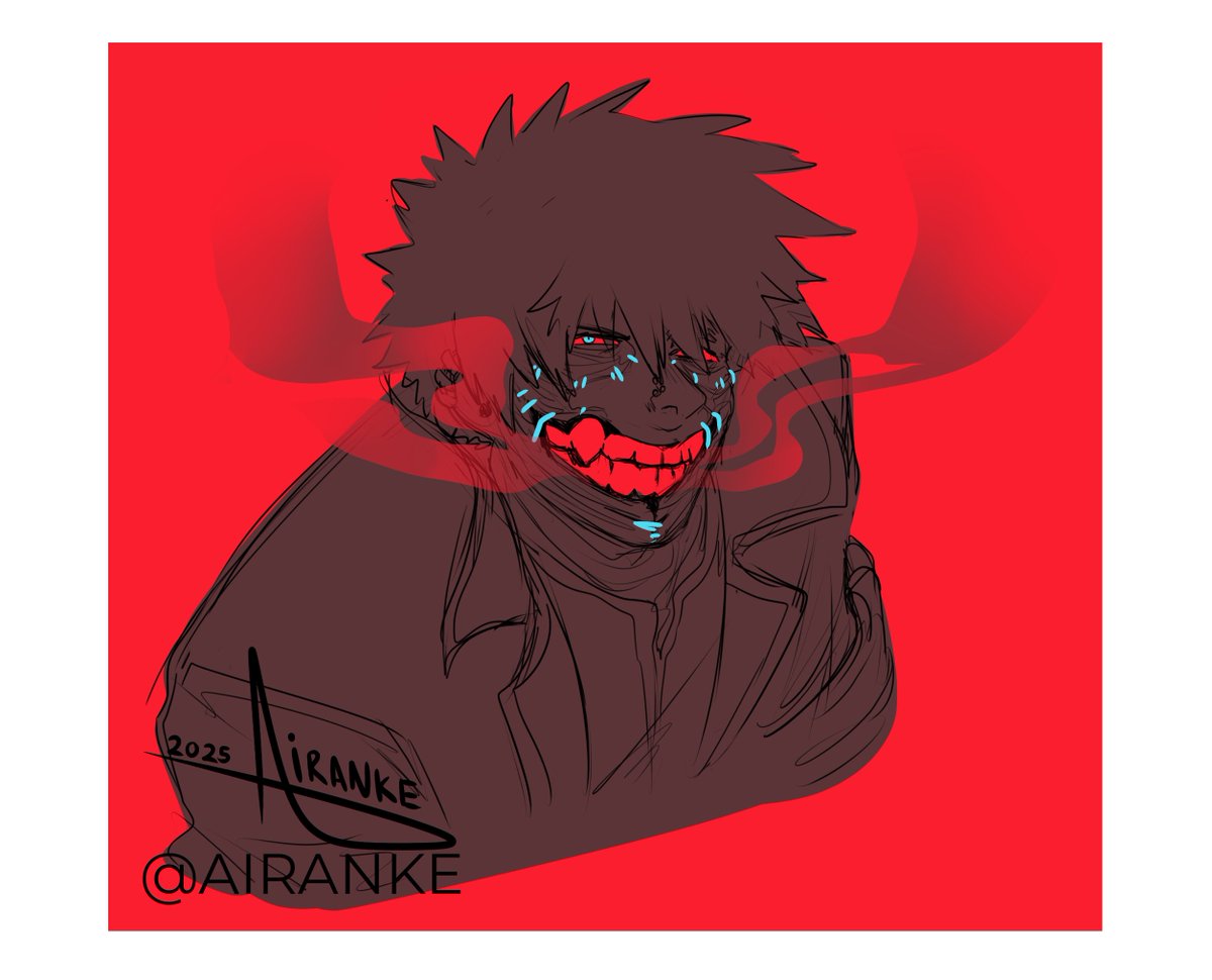 Airanke's tweet image. cw: EYESTRAIN

Dabi, but Alastor flavored.
[I cannot unsee the stitches.]