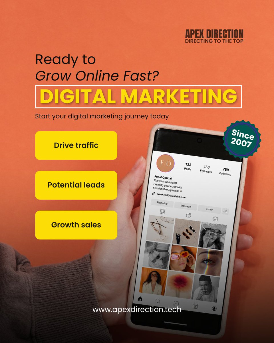 🚀 Ready to Grow Online Fast?

Apex Direction is here to take your business to the next level with powerful Digital Marketing Solutions—trusted since 2007!

👉 Visit us: apexdirection.tech

#DigitalMarketing #ApexDirection #GrowOnline #BusinessGrowth #MarketingExperts