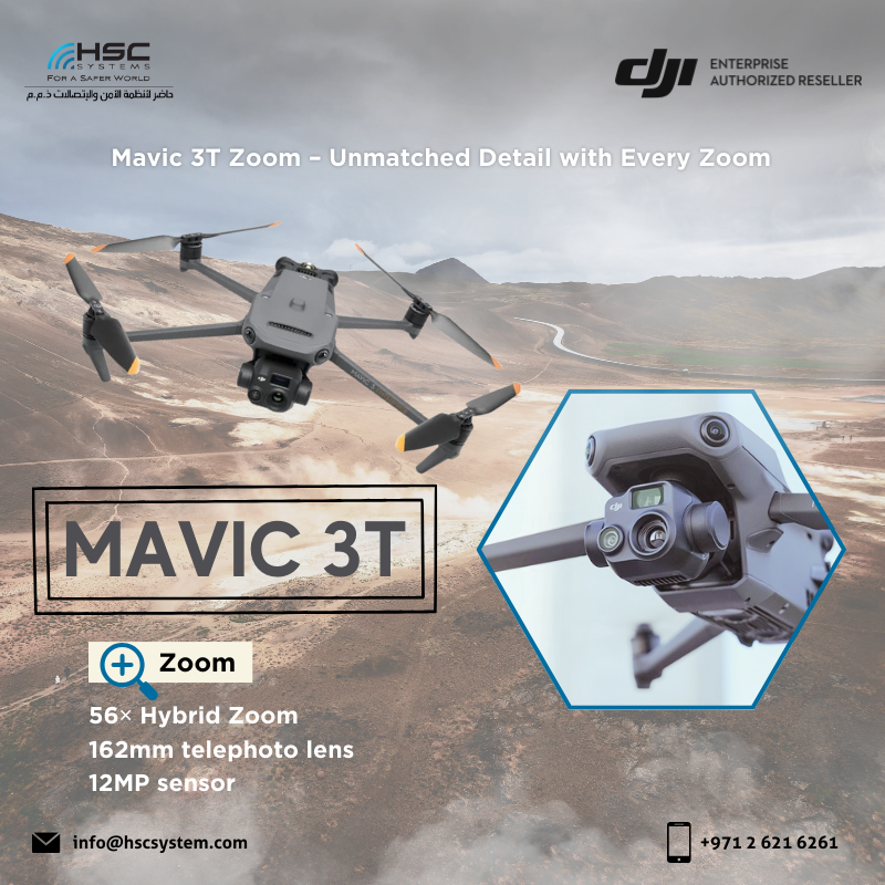 The Mavic 3T Zoom delivers 56× hybrid zoom and crystal-clear telephoto imaging—perfect for long-range missions that demand precision.

#HSCS 
#forasaferworld #uae #abudhabi #dubai #digitaltransformation
#DJI #Mavic3TZoom #HybridZoom
#ملتزمون_ياوطن
#نتصدر_المشهد