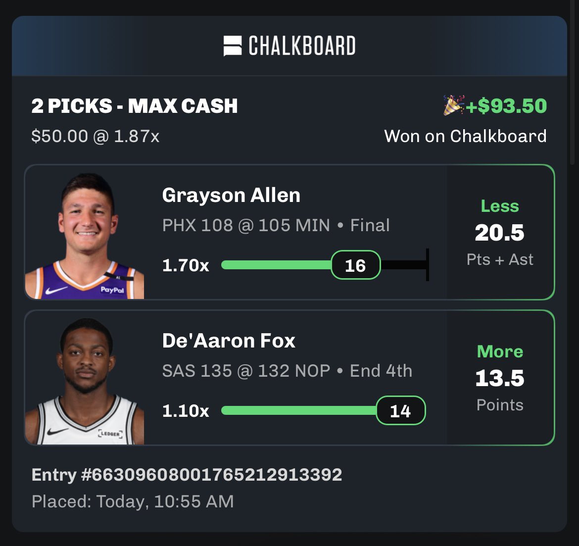 Dee_rose901's tweet image. ⚡️ 🪜 Daily Chalkboard Ladder #2 ⚡️ 🪜 

Banggggg ✅✅✅✅✅

🪧 Use code: DEEROSE at SignUp 🪧 

• Promo Code Link ⏭️ go.chalkboard.io/websignup-v1-t…

#GamblingX | #Chalkboard | #nba | #viral | #viralvideo | #linkinbio | #mlb | #sports