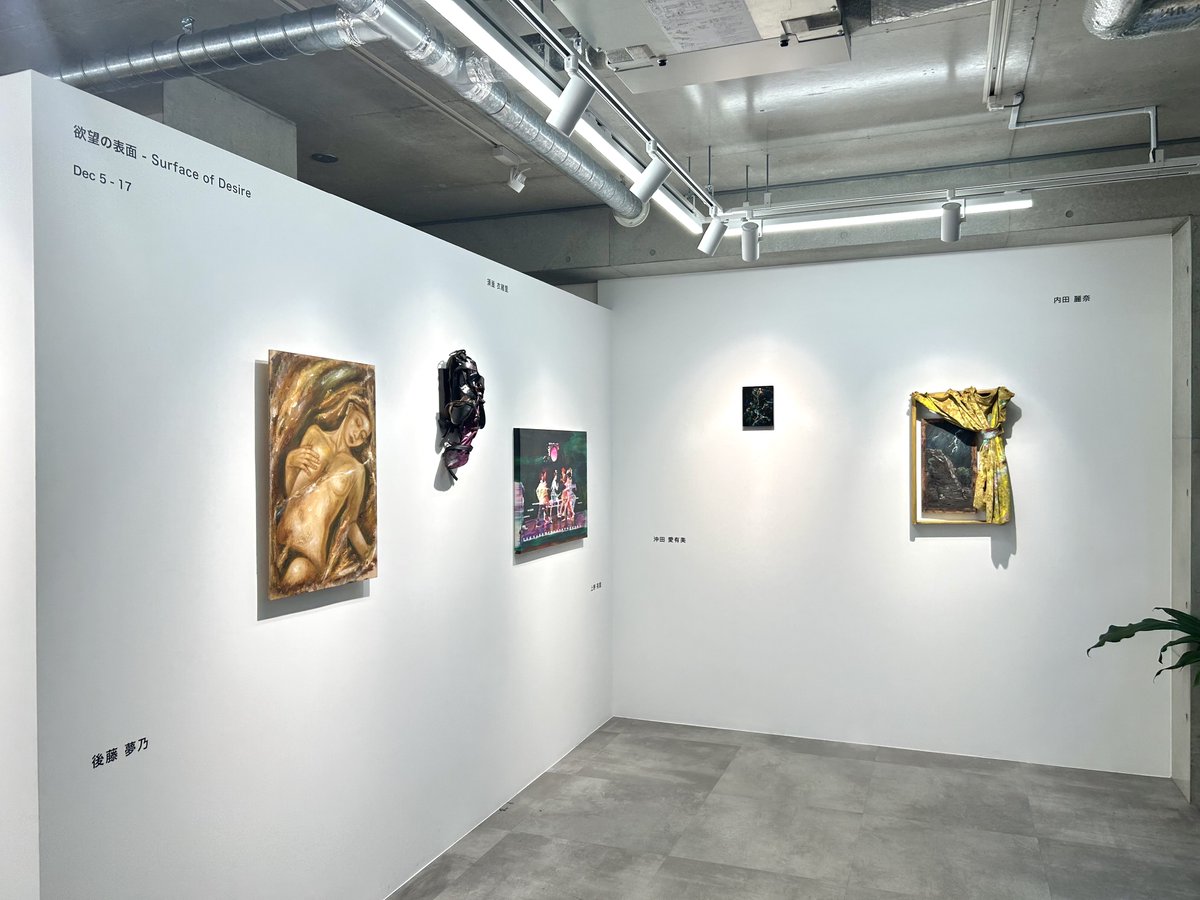 medelgalleryshu's tweet photo. 【OMOTESANDO】    

本日もオープンいたしました！
5名の女性作家による「欲望」
ぜひご覧ください！

『欲望の表面』 -Surface of Desire  
上野英里 | Eri Ueno  
内田麗奈 | Reina Uchida  
沖田愛有美 | Ayumi Okita  
後藤夢乃 | Yumeno Goto  
須釜衣緒里 | Iori Sugama    

キュレーター：龍羽均    

2025年12月5日〜17日  
13時〜19時 木曜休廊  
MEDEL GALLERY SHU