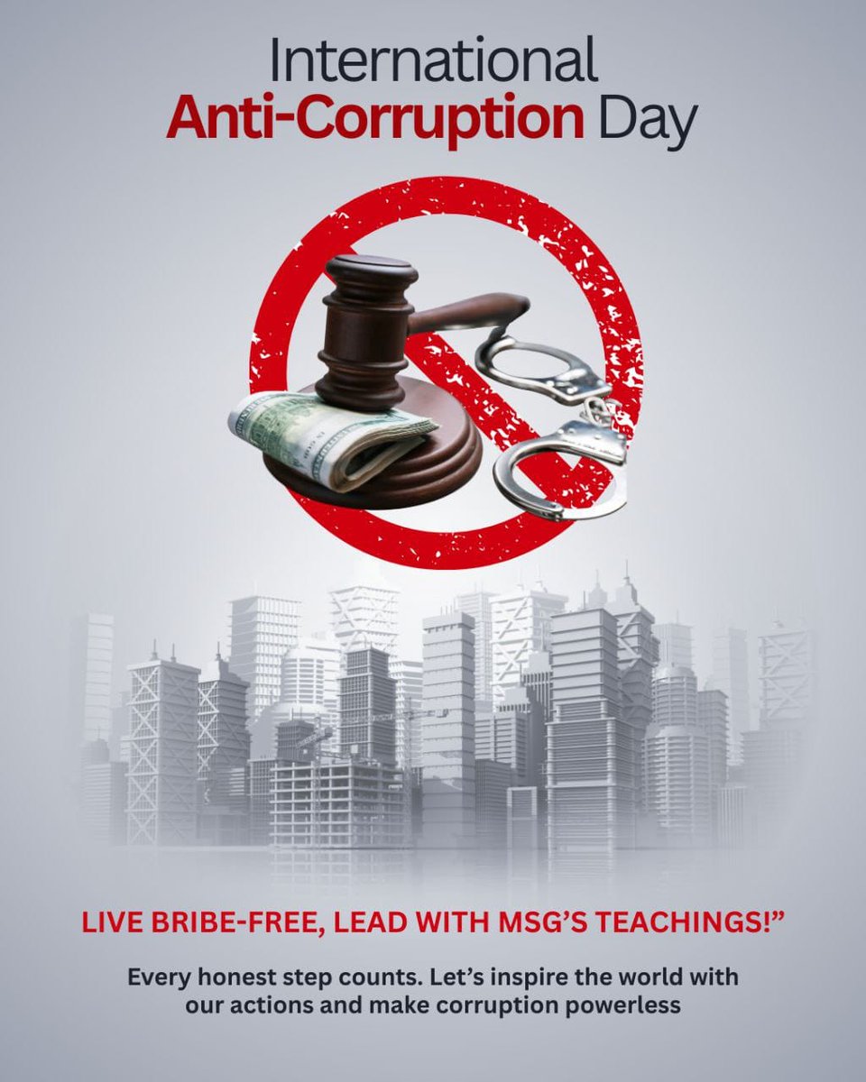TaniaMehra20's tweet photo. In this contemporary era, corruption is also at it's peak, 
due to this many people deprive from there basic rights as well. 
#InternationalAntiCorruptionDay
#IACD2025
Saint Gurmeet Ram Rahim Singh always motivates every one to earn honestly for peaceful life. https://t.co/WT9qQFQOy8