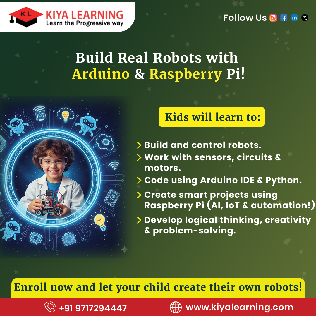 kiya_learning's tweet image. Give your child the power to create the future! 
With hands-on Arduino &amp;amp; Raspberry Pi classes, kids learn to build real robots.

#RoboticsForKids #BuildRealRobots #ArduinoLearning #RaspberryPiProjects #STEMEducation #KidsWhoCode #TechForKids #FutureEngineers #RoboticsClasses