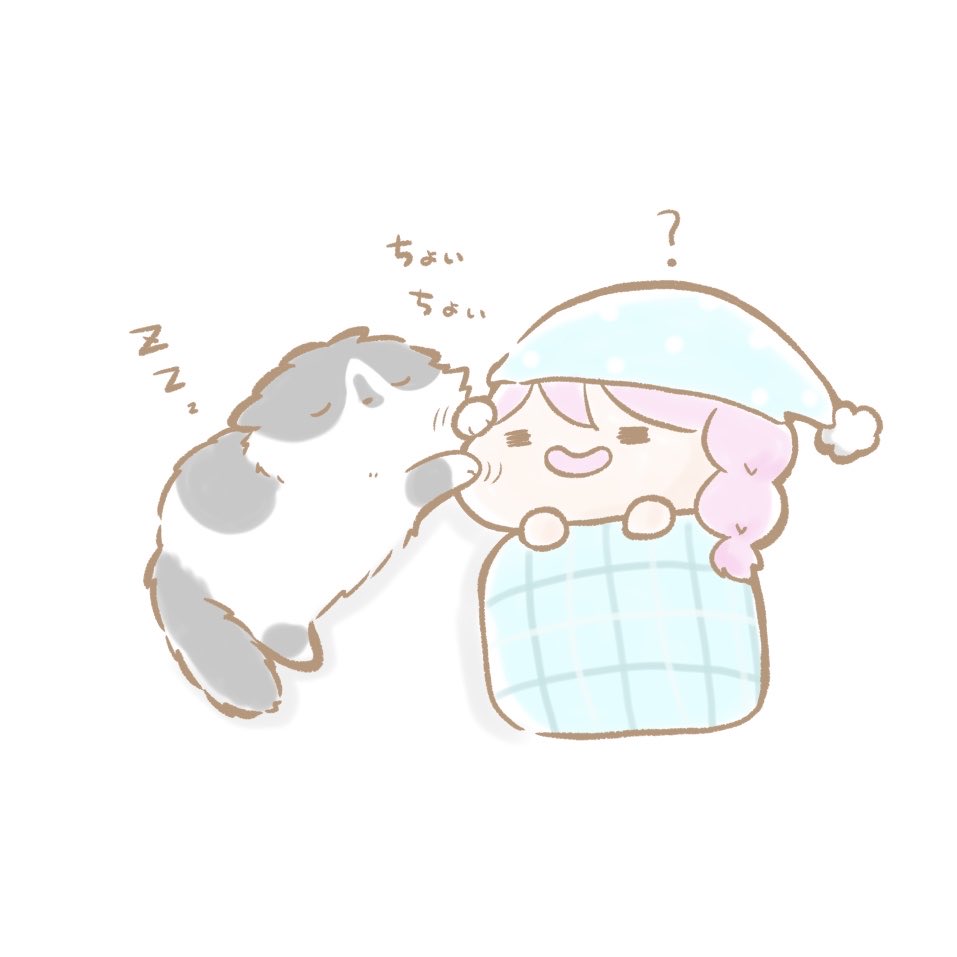 夜中に目を閉じたまま手を伸ばしてきて
顔をちょいちょいしてまた寝るモフモフ猫くん
（ちゃんと横で寝てるかの確認なのかな？？）